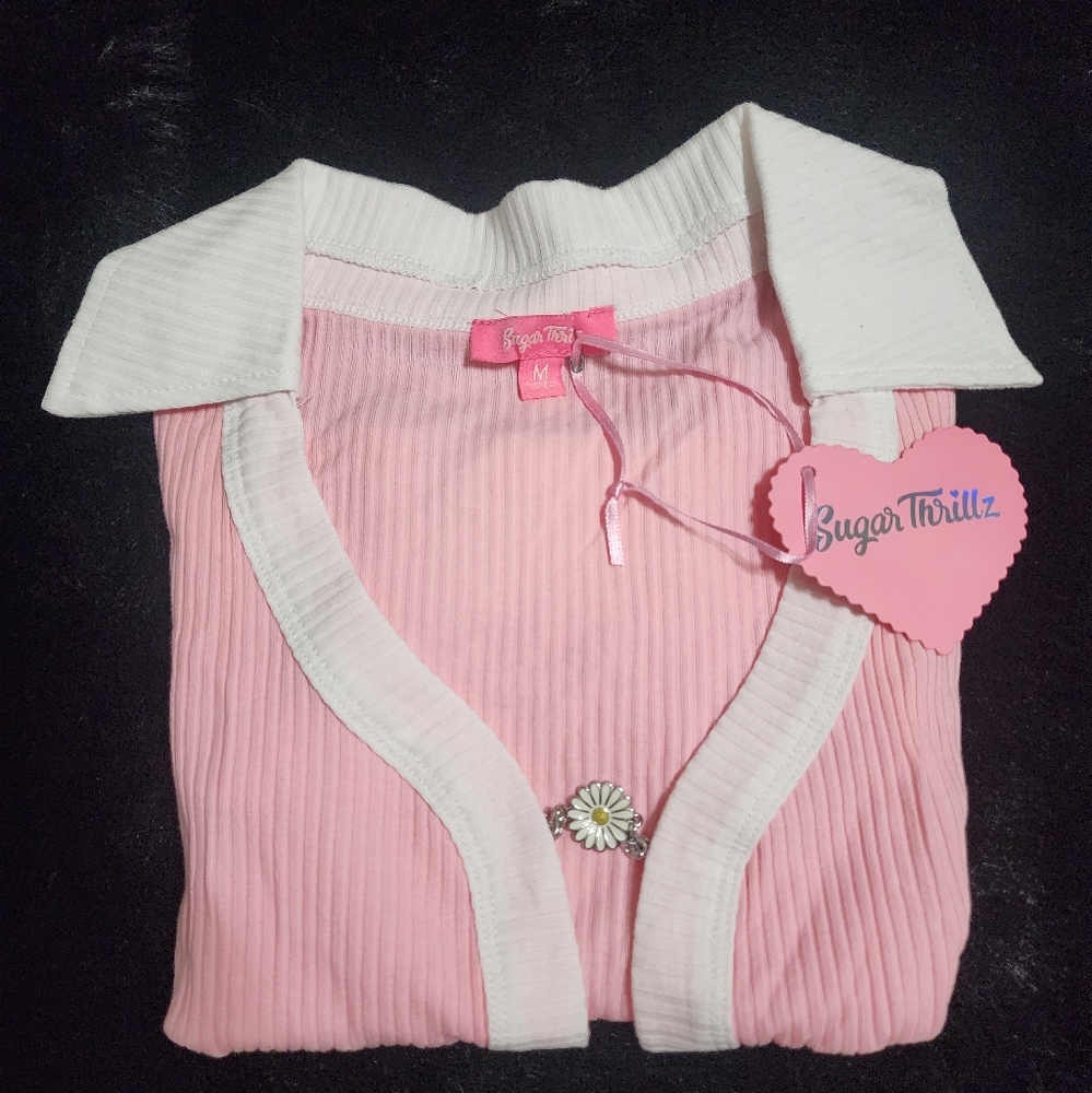 Sugar Thrillz Pink and White Ribbed Cardigan